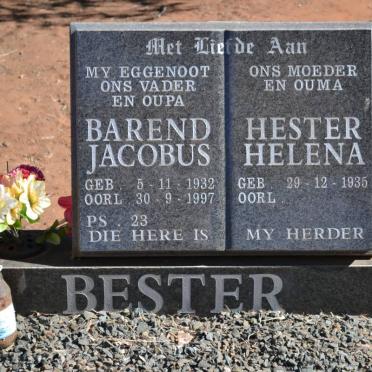 BESTER Barend Jacobus 1932-1997 &amp; Hester Helena 1935-