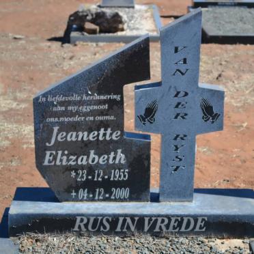 RYST Jeanette Elizabeth, van der 1955-2000