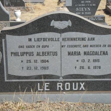 ROUX Philuppus Albertus, le 1904-1989 &amp; Maria Magdalena 1915-1978