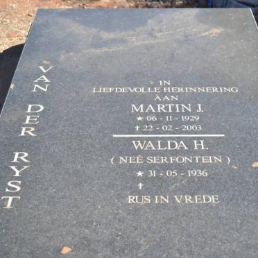 RYST Martin J., van der 1929-2003 &amp; Walda H. SERFONTEIN 1936-