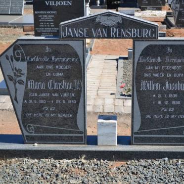 RENSBURG Willem Jacobus, Janse van 1905-1990 &amp; Maria Christina W. JANSE VAN VUUREN 1910-1993