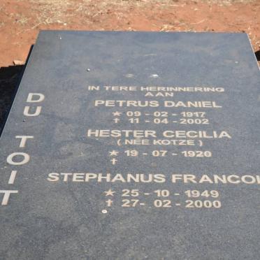 TOIT Petrus Daniel, du 1917-2002 &amp; Hester Cecilia KOTZE 1920- :: DU TOIT Stephanus Francois 1949-2000
