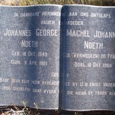 NOETH Johannes George 1849-1921 &amp; Maghel Johanna VERMEULEN 1959-1955
