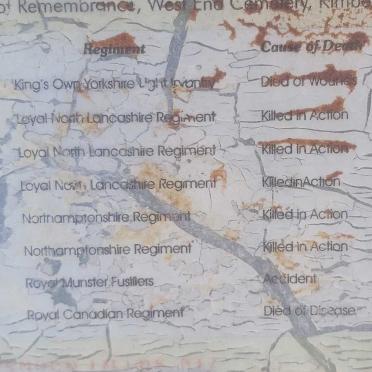 4. Belmont Station Cemetery:  List of Casualties