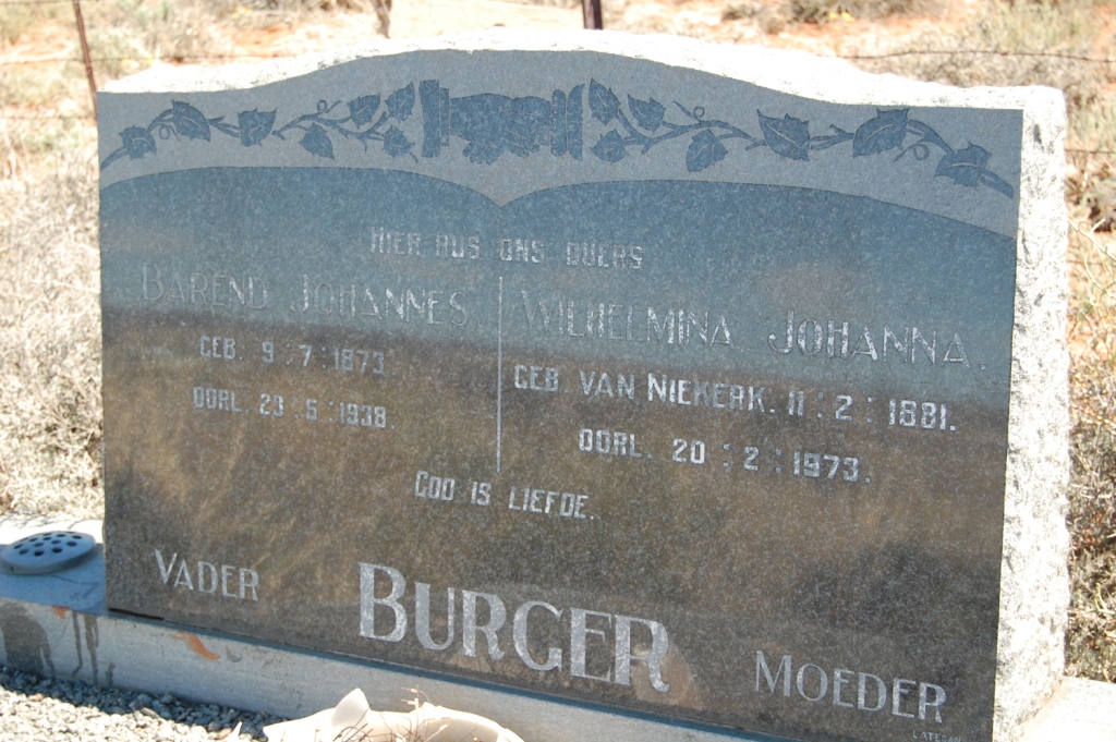 BURGER Barend Johannes 1873-1938 & Wilhelmina Johanna VAN NIEKERK 1881-1973