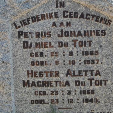TOIT Petrus Johannes Daniel, du 1865-1937 &amp; Hester Aletta Magrietha 1866-1940