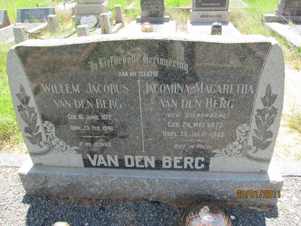 BERG Willem Jacobus, van den 1872-1946 & Jacomina Margaretha LIEBENBERG 1875-1956