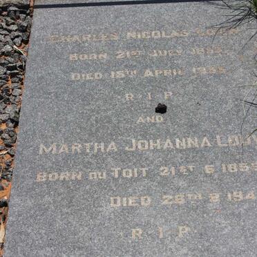 LOUW Charles Nicolas 1853-1933 &amp; Martha Johanna DU TOIT 1853-1941