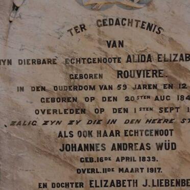 WÜD Johannes Andreas 1839-1917 &amp; Alida Elizabeth ROUVIERE 1842-1901