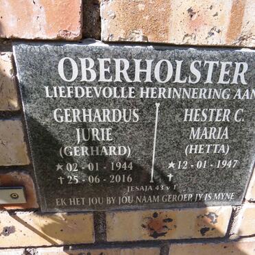 OBERHOLSTER Gerhardus Jurie 1944-2016 & Hester C. Maria 1947-
