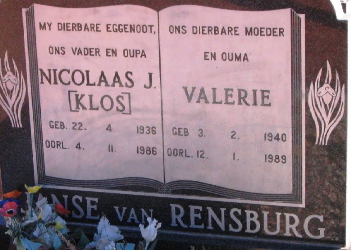 RENSBURG Nicolaas J., Janse van 1936-1986 &amp; Valerie 1940-1989