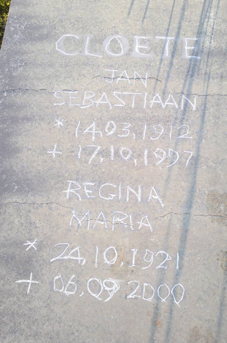CLOETE Jan Sebastiaan 1912-1997 &amp; Regina Maria 1921-2000