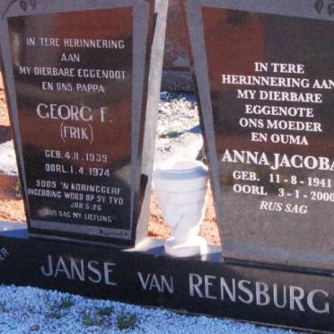 RENSBURG Georg F., Janse van 1939-1974 &amp; Anna Jacoba 1941-2000