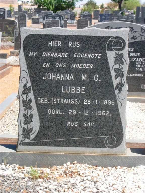 LUBBE Johanna M.C. nee STRAUSS 1896-1962