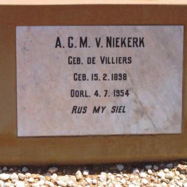 NIEKERK A.C.M., v. nee DE VILLIERS 1898-1954