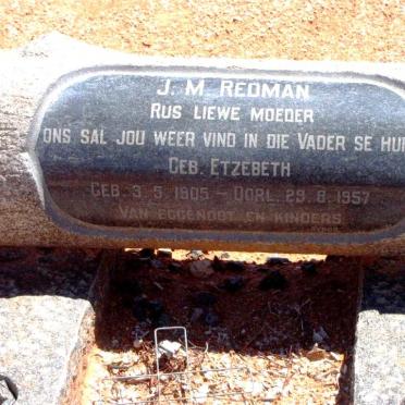 REDMAN J.M. nee ETZEBETH 1905-1957