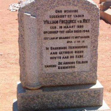 RIET William Frederick, v.d. 1889-1940
