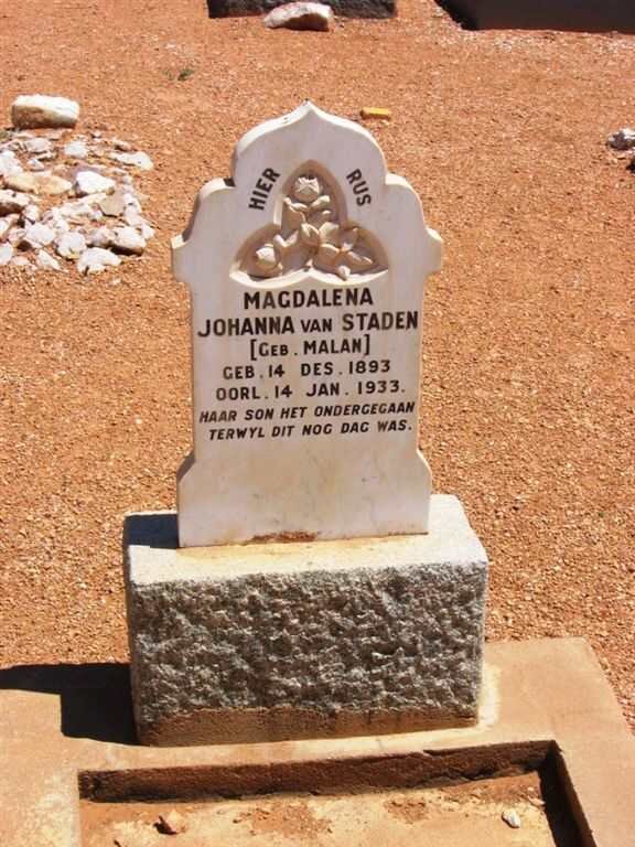 STADEN Magdalena Johanna, van nee MALAN 1893-1933
