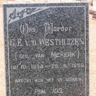 WESTHUIZEN G.E., v.d. nee VAN NIEKERK 1874-1959