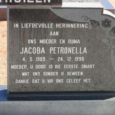 WESTHUIZEN Jacoba Petronella, van der 1909-1998