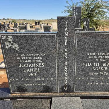 RENSBURG Johannes Daniel, Janse van 1911-1977 & Judith Maria VAN WYK 1919-2002