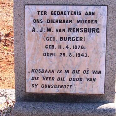 RENSBURG A.J.W., van nee BURGER 1878-1943