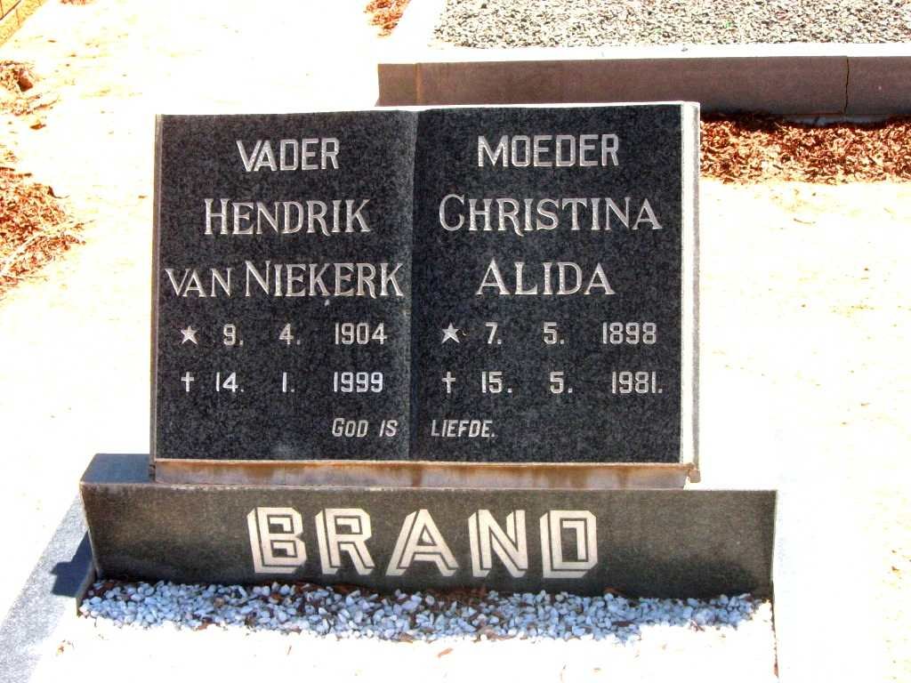BRAND Hendrik van Niekerk 1904-1999 & Christina Alida 1898-1981