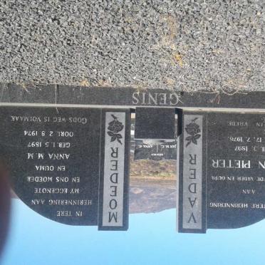 GENIS Adriaan Pieter 1897-1976 &amp; Anna M.M. 1897-1974