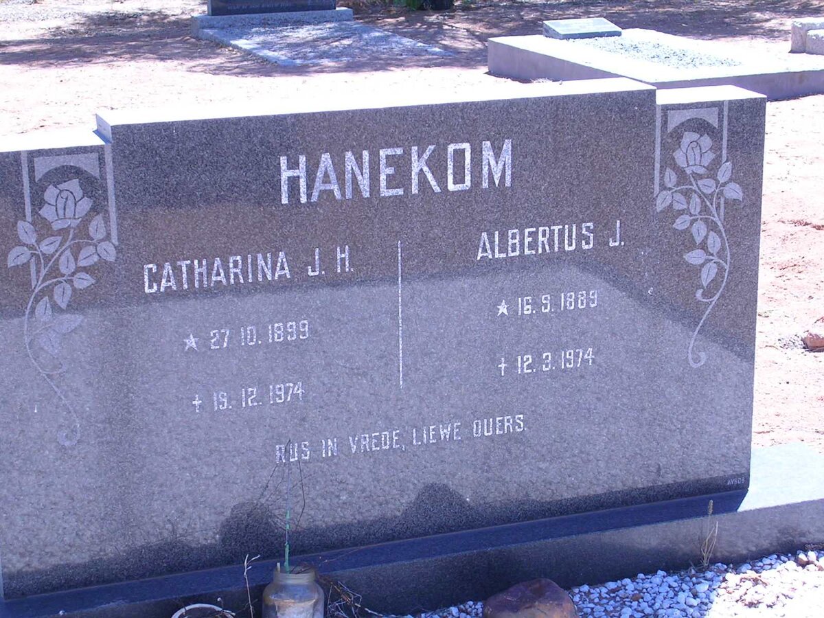 HANEKOM Albertus J. 1889-1974 &amp; Catharina J.H. 1899-1974