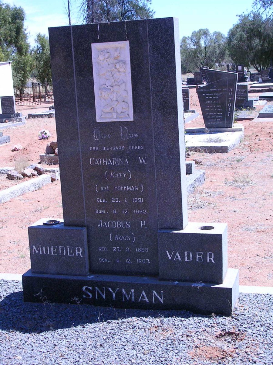 SNYMAN Jacobus P. 1888-1967 & Catharina W. HOFFMAN 1891-1982