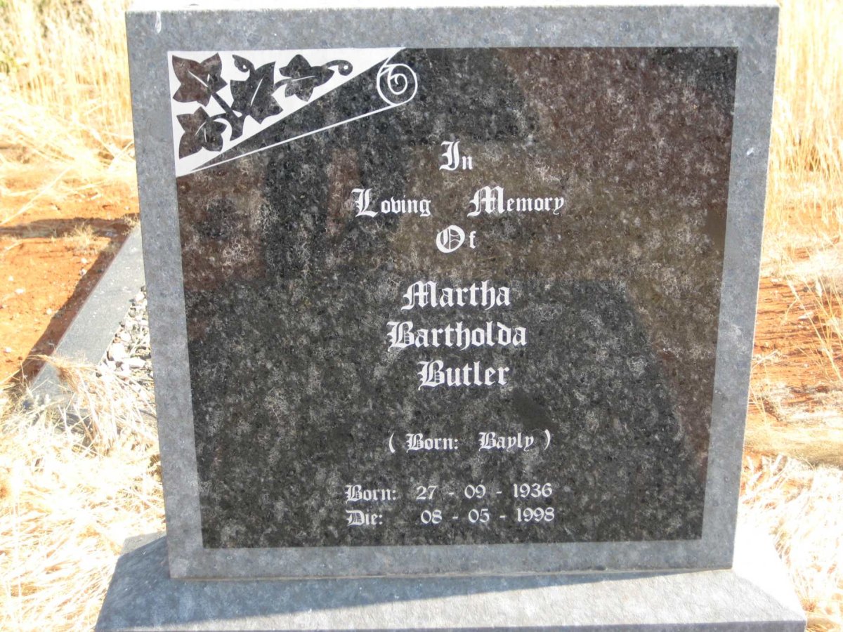 BUTLER Martha Bartholda nee BAYLY 1936-1998