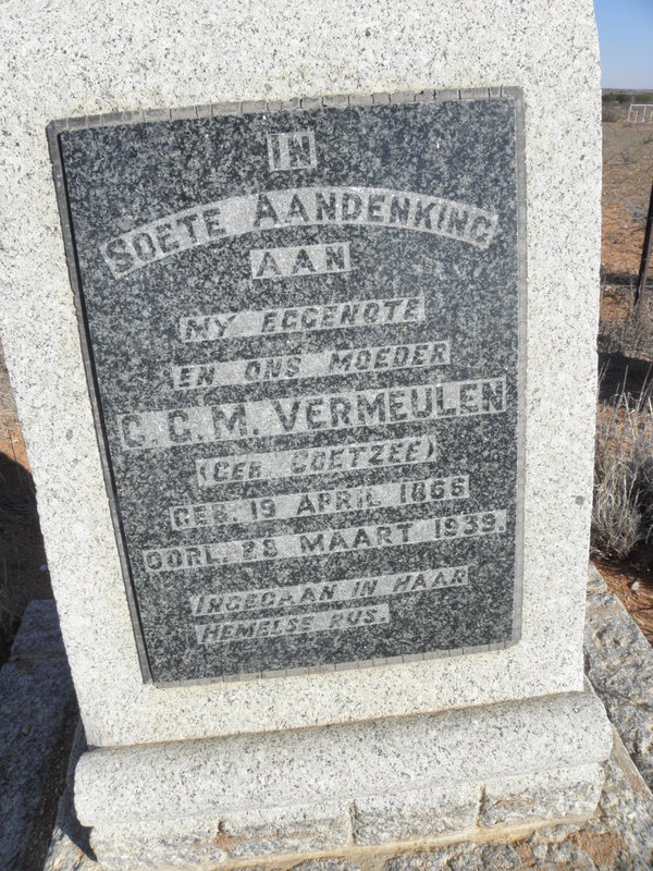 VERMEULEN C.G.M. nee COETZEE 1866-1939