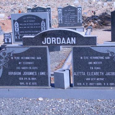 JORDAAN Abraham Johannes 1904-1979 &amp; Aletta Elizabeth Jacoba VAN DER MERWE 1907-1985