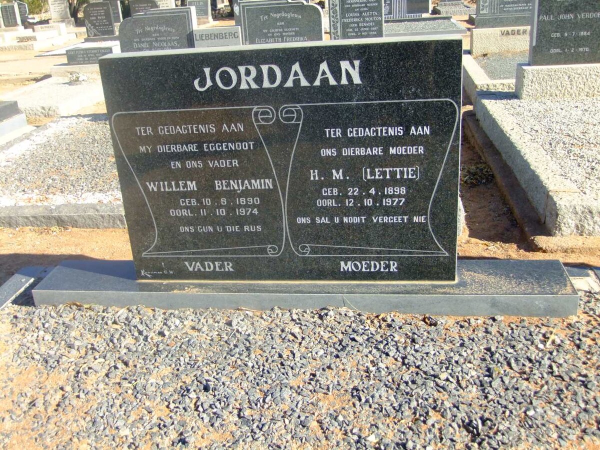 JORDAAN Willem Benjamin 1890-1974 &amp; H.M. 1898-1977