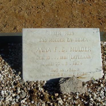 MULDER Anna F.C. nee LATEGAAN 1881-1974