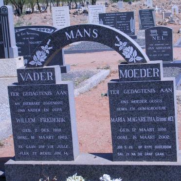 MANS Willem Frederik 1916-1965 &amp; Maria Magaretha NEL 1916-2002