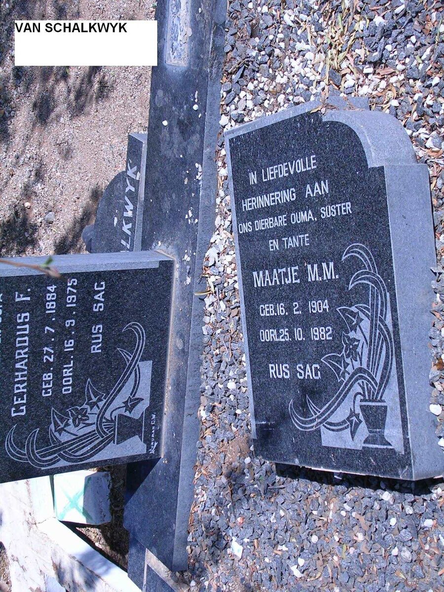 SCHALKWYK Gerhardus F., van 1884-1975 &amp; Maatje M.M. 1904-1982