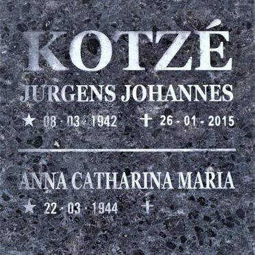 KOTZE Jurgens Johannes 1942-2015 &amp; Anna Catharina Maria 1944-  