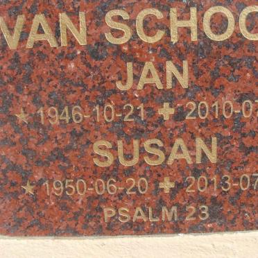 SCHOOR Jan, van 1946-2010 &amp; Susan 1950-2013