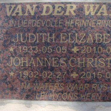 WALT Johannes Christian, van der 1932-2015 &amp; Judith Elizabeth 1933-2010