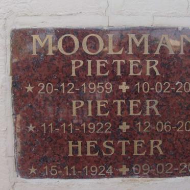 MOOLMAN Pieter 1922-2008 :: MOOLMAN Hester 1924-2007 :: MOOLMAN Pieter 1959-2005