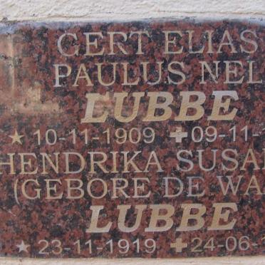LUBBE Gert Elias Paulus Nel 1909-1997 &amp; Hendrika Susanna DE WAAL 1919-1998