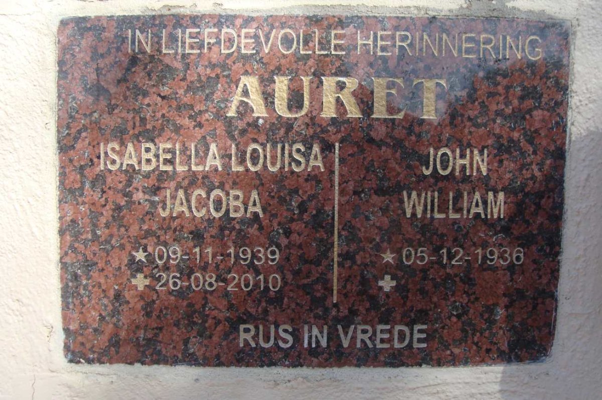 AURET John William 1936- & Isabella Louisa Jacoba 1939-2010