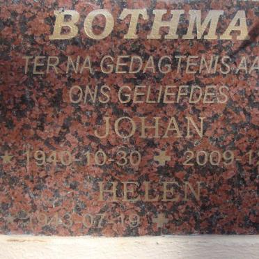 BOTHMA Johan 1940-2009 &amp; Helen 1943-