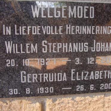 WELGEMOED Willem Stephanus Johannes 1927-2015 &amp; Gertruida Elizabeth 1930-2006