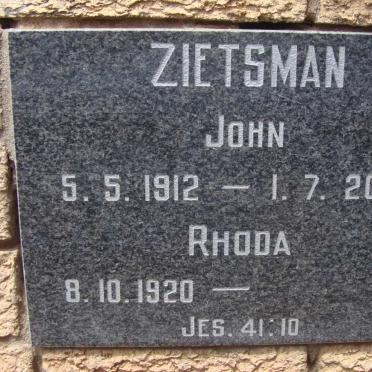 ZIETSMAN John 1912-2006 &amp; Rhoda 1920-