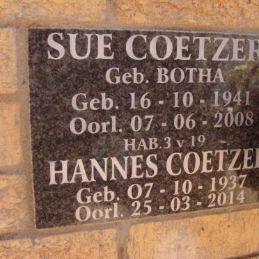 COETZER Hannes 1937-2014 &amp; Sue BOTHA 1941-2008