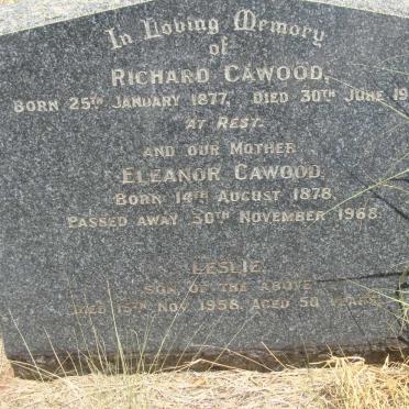 CAWOOD Richard 1877-1933 &amp; Eleanor 1878-1968 :: CAWOOD Leslie -1958
