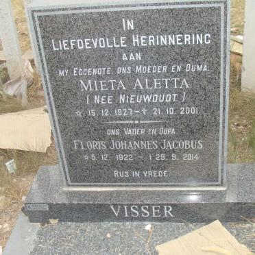 VISSER Floris Johannes Jacobus 1922-2014 &amp; Mieta Aletta NIEUWOUDT 1927-2001