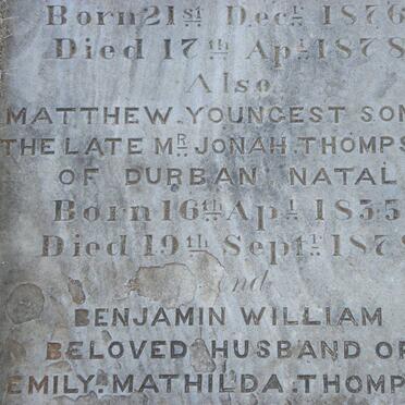 THOMPSON Benjamin William 1818-1878 :: THOMPSON Ernest Reynold 1876-1878 :: THOMPSON Matthew 1835-1878